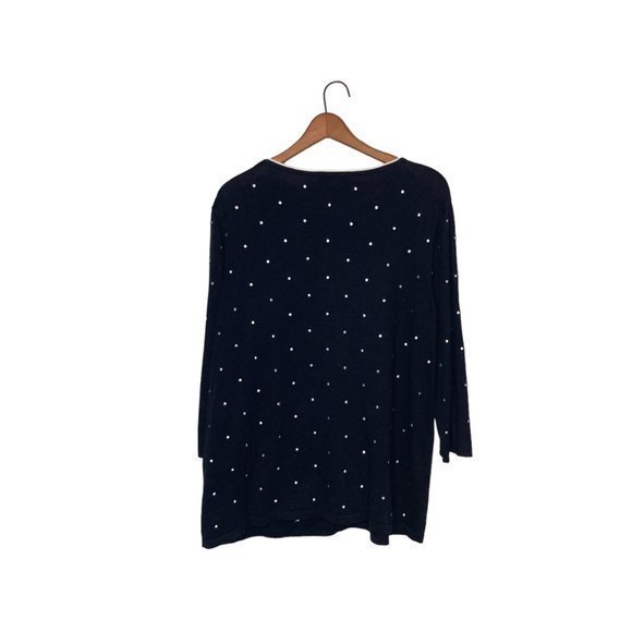 CJ Banks Size 1X Black White Embroidered Polka Dot Cotton Cardigan‎ Sweater Plus - Picture 2 of 4